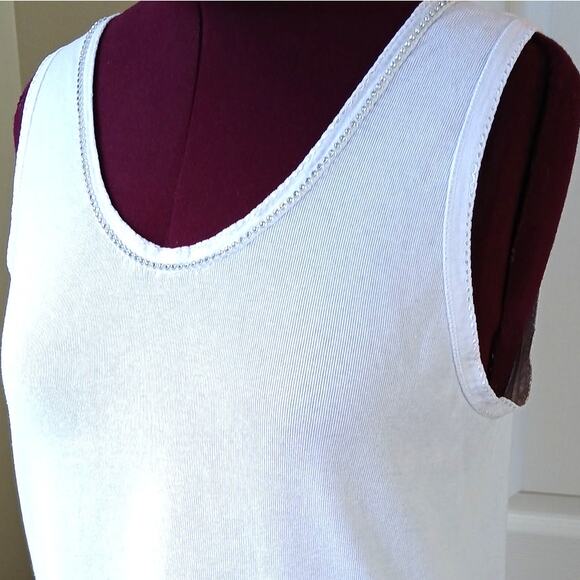 Kleids Tops - Kleids Classic White Tank Top OS Large rhinestone scoop neck seamless cotton vtg